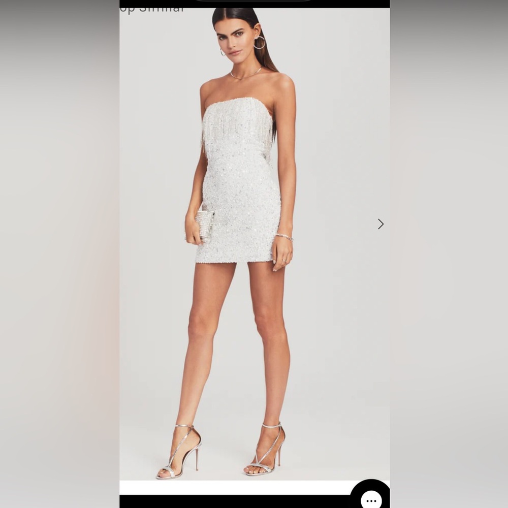 Retrofete White Strapless Beaded Mini Dress